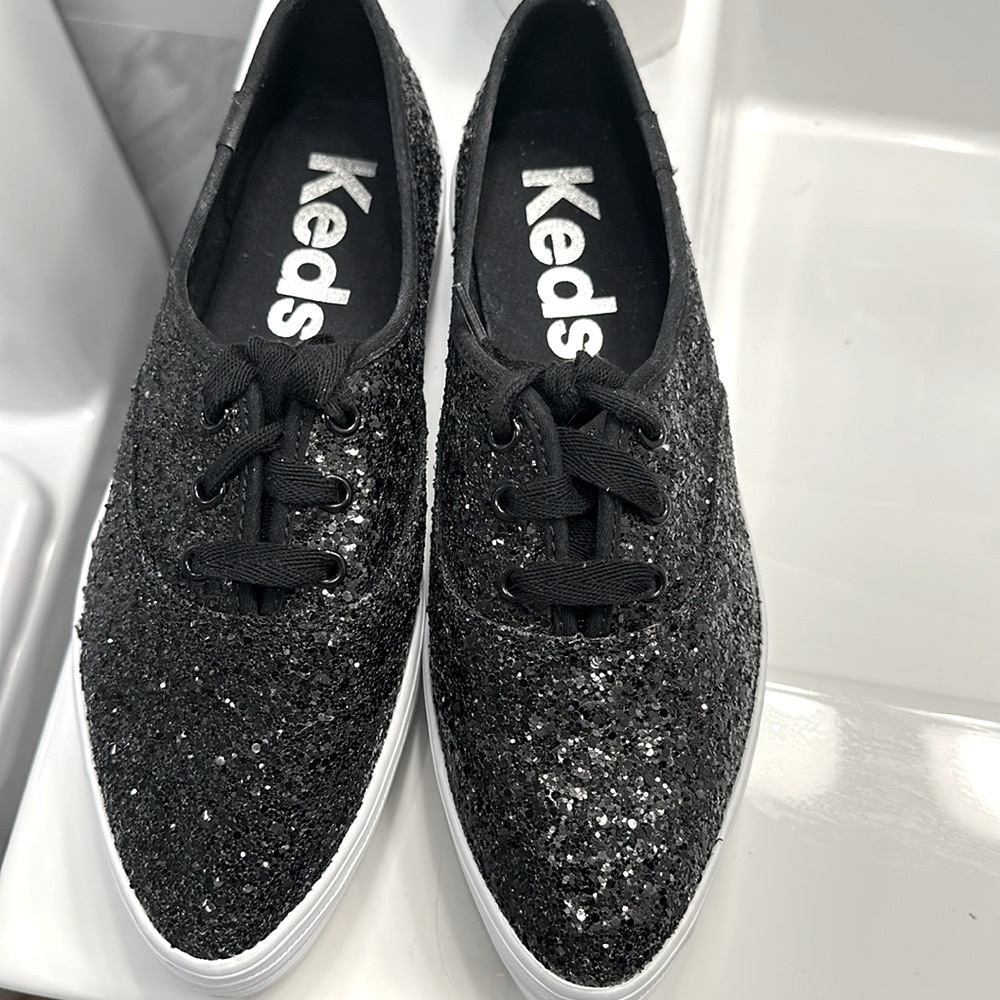 Keds Black Point Glitter Celebrations Lace up Sneakers Like NEW! Size 7.5